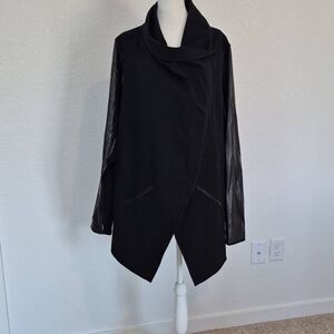 SPANX Faux Leather Convertible Black Coat Drape Front Jacket Size 3X